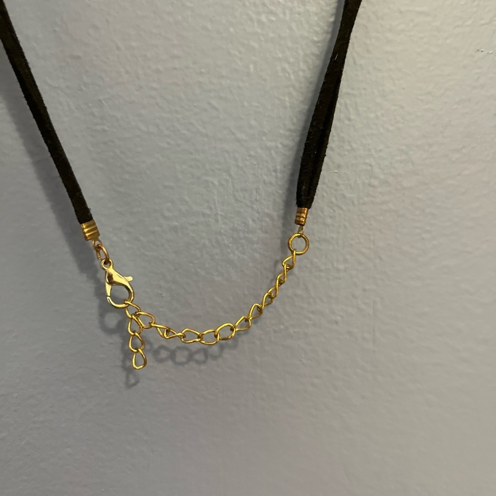 Gold tone metal and black cord Statement Necklace - Picture 4 of 5